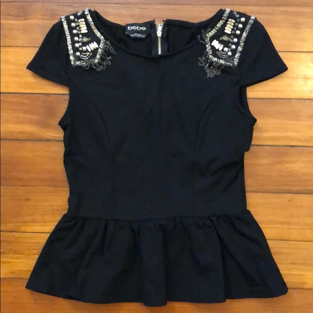 Black studded shoulder bebe top